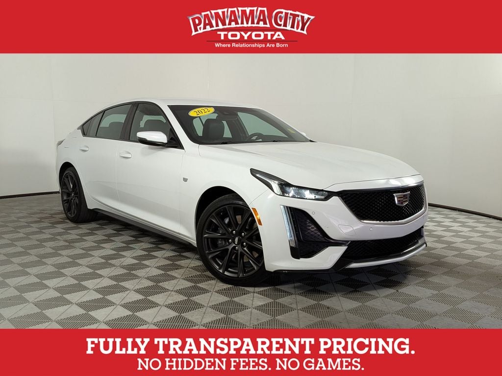 2022 Cadillac CT5 Sport in Summit White — front three-quarter view