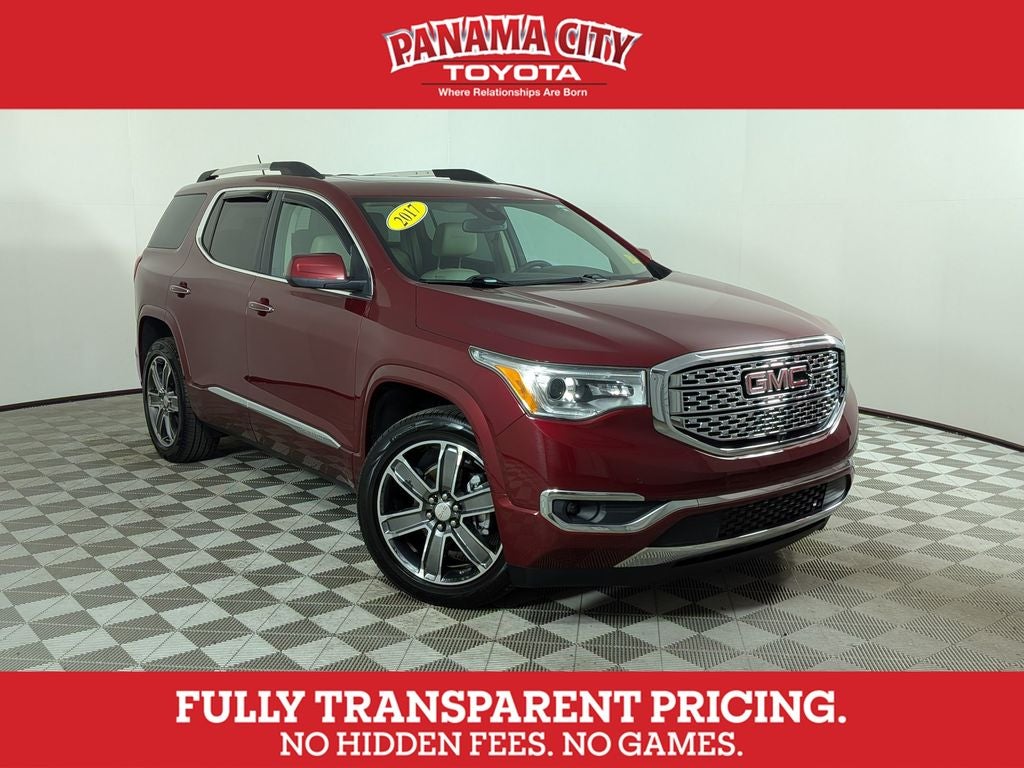 2017 GMC Acadia Denali in Crimson Red Tintcoat — front three-quarter view