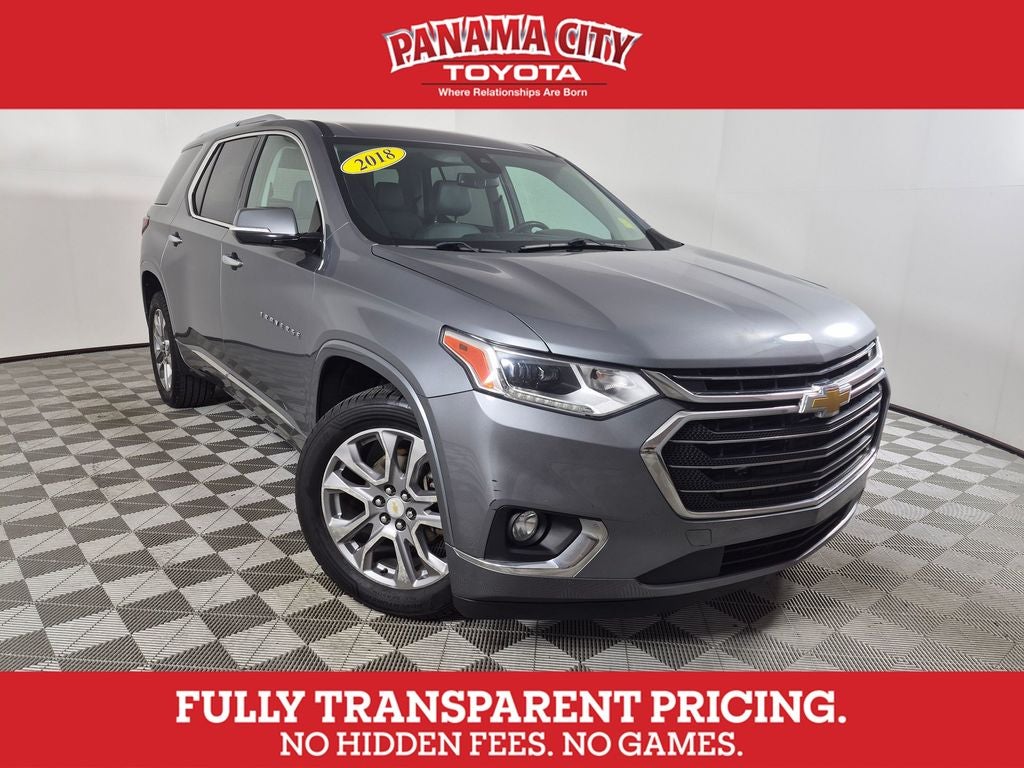 2018 Chevrolet Traverse Premier in Satin Steel Metallic — front three-quarter view