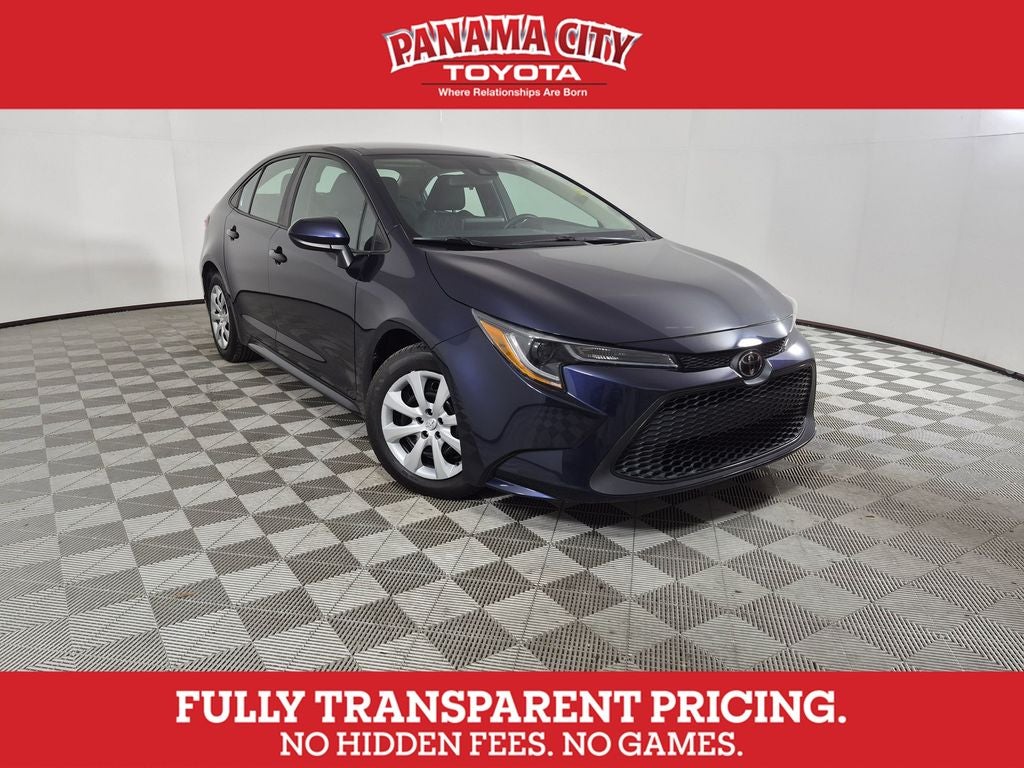 2022 Toyota Corolla LE in Blueprint — front three-quarter view